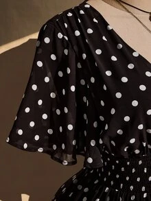 SHEIN ICON 大尺碼荷葉袖V領收腰A字洋裝，適合海灘婚禮度假，波希米亞嬉皮Y2K風，夏季情人節優雅穿搭 - 棕色 - 查看 7
