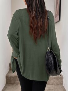 Easowa Curve Plus Size Women's Solid Color Fall Cardigan With Pockets Holiday,Fall Clothes For Women Autumn Winter - Olive Green - View 2