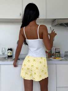ZzzCrew Sexy Slim Fit Bow Print Camisole & Shorts Pajama Set - White - View 2