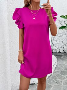 SHEIN Clasi 女款優雅亮色短羊腿袖A字洋裝，夏季休閒派對婚禮賓客禮服，正式畢業季復活節海灘穿搭 - 玫紅色 - 查看 5