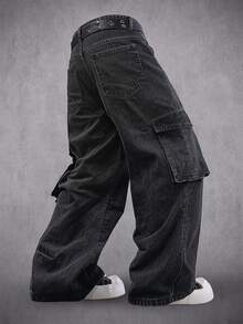 Manfinity EMRG Men Flap Pocket Side Cargo Jeans Without Belt - Dark Grey - View 2