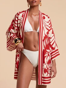 Travachic Kimono con estampado integral - Color caoba - Ver 8