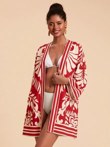 Travachic Kimono con estampado integral - Color caoba - Ver 6