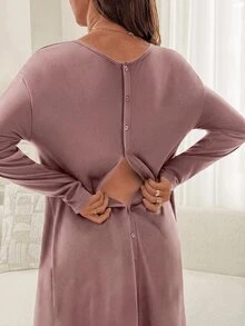 Slowluna Maternity Solid Color Maternity Dress - Pink - View 8