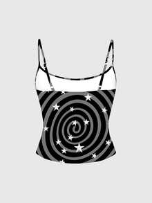 ROMWE Grunge Punk Dark Gothic Vortex Star Cute Pattern Print Spaghetti Strap Tank Top For Women - Black - View 2