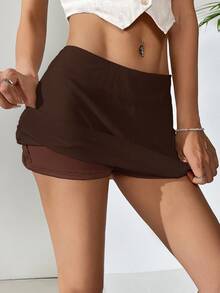 Comfortcana Coffee Brown Mini Low-Waist Skirt, Summer - Coffee Brown - View 6