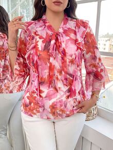 Reflora Plus Size Women's Floral Print Casual Daily Wear Shirt - Multicolor - View 1