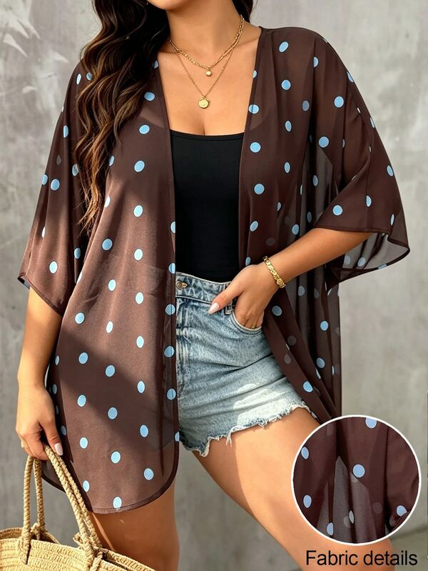 EMERY ROSE Plus Size Women Polka Dot Casual Versatile Daily Wear Cardigan