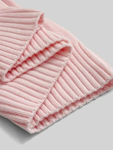 Sunspun Plus Size Women's Solid Pink Knit Sweater With Collar, Bow, Heart Peach Buttons, Faux Placket, Loose Fit, Comfortable, Vintage Style, Pullover, Includes Straps, Suitable For Autumn/Winter, Vacation, Date, Daily Commute - Pink - View 3
