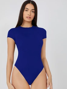 SHEIN BASICS Solid Slim Tee Bodysuit Summer Outfit For Women - Royal Blue - View 5
