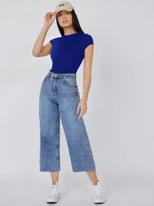 SHEIN BASICS Solid Slim Tee Bodysuit Summer Outfit For Women - Royal Blue - View 6