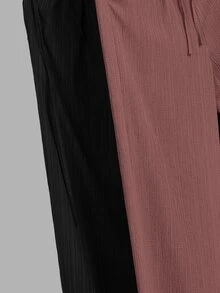SHEIN PETITE CURVE Plus Size Women Solid Color Waist Tie Straight Leg Casual Pants - Multicolor - View 7