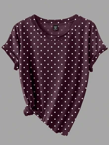 Calvaya Kaos Lengan Pendek Kasual Lembut Ukuran Besar Warna Polos + Motif Polkadot Leher Bulat, Pakaian Rumahan Formal Musim Panas Hitam Putih - MultiWarna - View 4