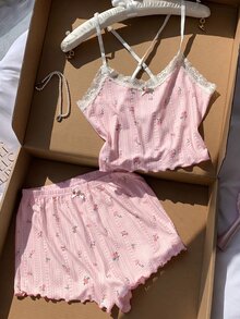 Comfortcana Conjunto de Pijama Camiseta e Shorts com Estampa Floral Miúda Feminino - Rosa chiclete - Visão 5