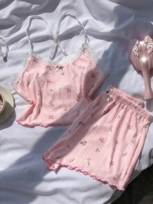 Comfortcana Conjunto de Pijama Camiseta e Shorts com Estampa Floral Miúda Feminino - Rosa chiclete - Visão 6