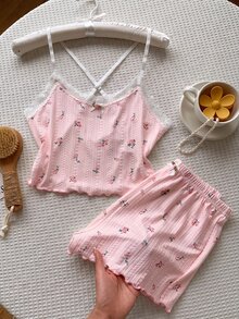 Comfortcana Conjunto de Pijama Camiseta e Shorts com Estampa Floral Miúda Feminino - Rosa chiclete - Visão 3