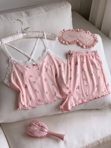 Comfortcana Conjunto de Pijama Camiseta e Shorts com Estampa Floral Miúda Feminino - Rosa chiclete - Visão 4