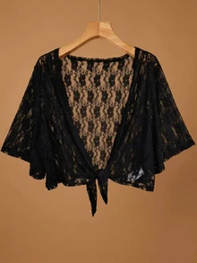 EMERY ROSE Plus Size French Sexy Lace Cardigan With Tie Straps, Versatile For Vacation - Multicolor - View 1
