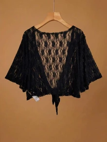 EMERY ROSE Plus Size French Sexy Lace Cardigan With Tie Straps, Versatile For Vacation - Multicolor - View 2