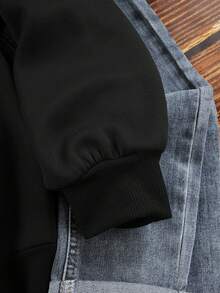 INAWLY 女款萬聖節主題刺繡字母圖案圓領長袖上衣，黑色寬鬆休閒極簡秋季街頭風衛衣 - 黑色 - 查看 4
