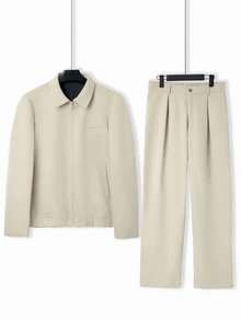 HUEFORM Men's Khaki Turn-Down Collar Elastic Hem Loose Long Pants Casual 2 Pieces Set - Khaki - View 3