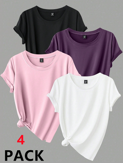 Calvaya Plus Size Women's Solid Color Loose Round Neck Short Sleeve Casual Normal T-Shirt Date Night Office Black Dark Purple Pink White Summer
