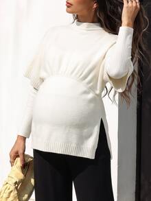 SHEIN Maternity Casual Maternity Normal Versatile Solid Color Side Slit Sweater Dates Fashion Week White Summer Photoshoot Formal - White - View 9