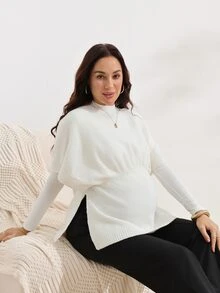 SHEIN Maternity Casual Maternity Normal Versatile Solid Color Side Slit Sweater Dates Fashion Week White Summer Photoshoot Formal - White - View 6