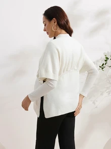 SHEIN Maternity Casual Maternity Normal Versatile Solid Color Side Slit Sweater Dates Fashion Week White Summer Photoshoot Formal - White - View 2