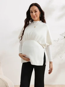 SHEIN Maternity Casual Maternity Normal Versatile Solid Color Side Slit Sweater Dates Fashion Week White Summer Photoshoot Formal - White - View 7