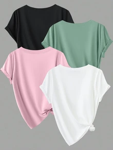Calvaya Plus Size Casual Versatile Solid Color Short Sleeve T-Shirt - Multicolor - View 2