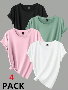 Calvaya Plus Size Casual Versatile Solid Color Short Sleeve T-Shirt - Multicolor - View 1