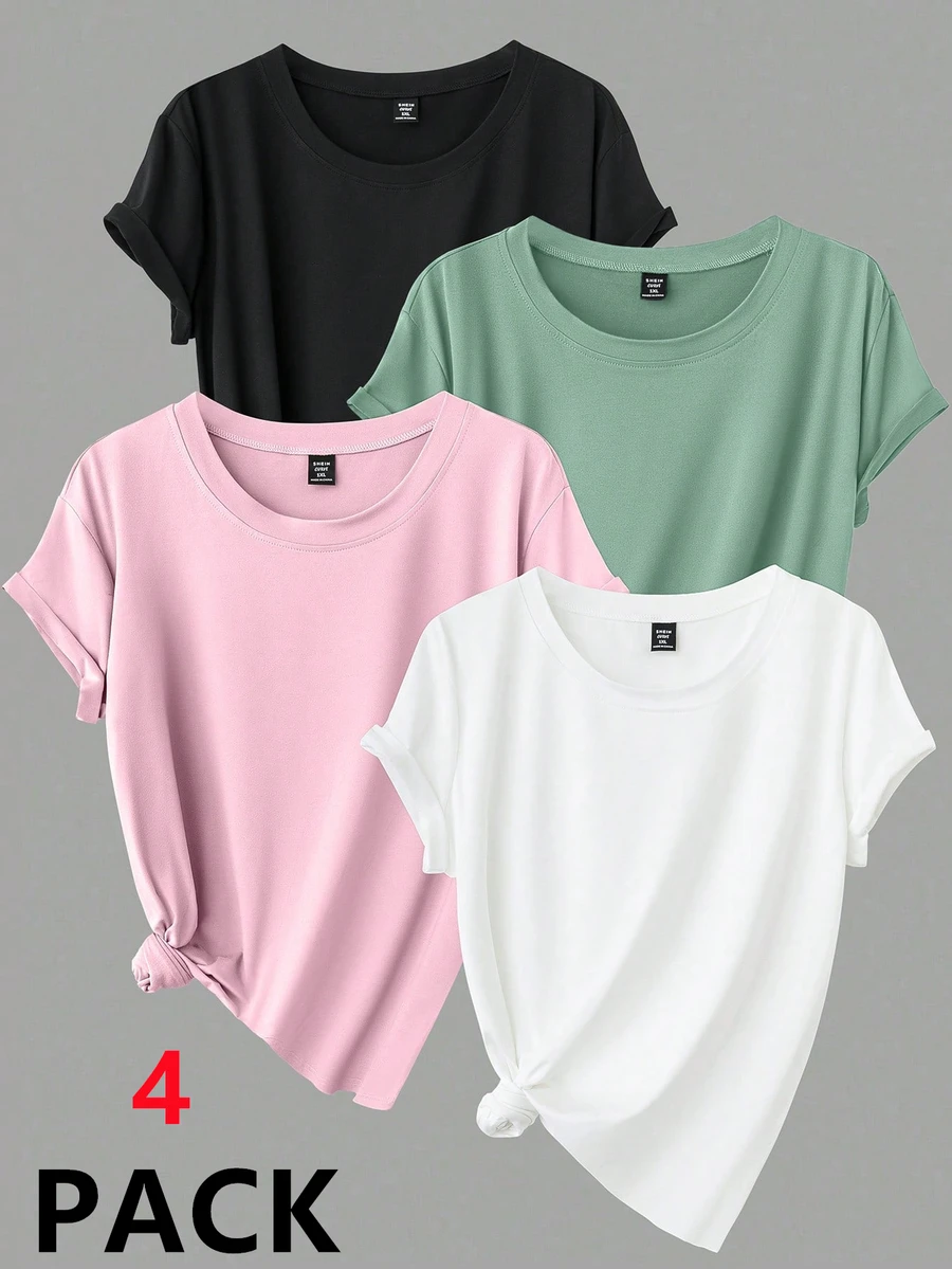 Calvaya Plus Size Casual Versatile Solid Color Short Sleeve T-Shirt - Multicolor - View 1