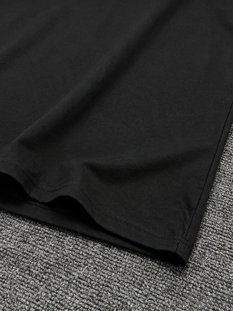 Manfinity Dauomo 男士萬聖節做舊吸血鬼獠牙 T-shirt，美式暗黑裂紋鋸齒印花黑白寬鬆短版上衣，短袖，街頭哥德風 - 黑色 - 查看 8