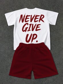 Manfinity EMRG Men's Boxer & Slogan Graphic T-Shirt And Drawstring Shorts Set, Casual Streetwear, Fall Clothes, Fall Outfits, New Fall Styles - Multicolor - View 6