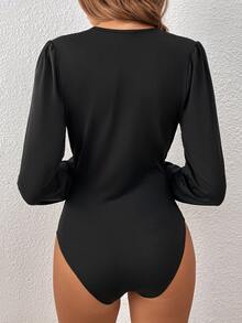 SHEIN Tall Plunging Neck Ruched Bodysuit, Tall Women - Black - View 2