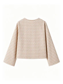 Cévolie Women's Solid Color Front Tie Long Sleeve Casual Cottage Core Blouse Women Shirt Picnic Vacation Red And White Plaid Autumn - Multicolor - View 6