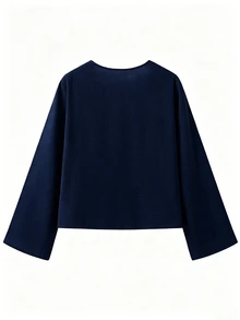 SHEIN PariChic Women's Casual Solid Color Tie Shirt - Navy Blue - View 6