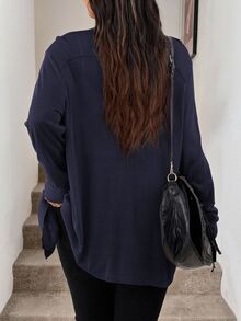 Easowa Curve Plus Size Front Button Long Sleeve Minimalist Casual Fall Cardigan With Pockets, For Winter,Fall Women Clothes Autumn - Royal Blue - View 2