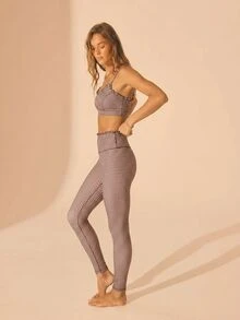 Aralina Women's Soft Plaid Cropped Camisole And Ruffle Leggings Set - Khaki - View 8