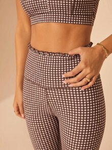 Aralina Women's Soft Plaid Cropped Camisole And Ruffle Leggings Set - Khaki - View 4