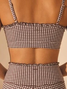 Aralina Women's Soft Plaid Cropped Camisole And Ruffle Leggings Set - Khaki - View 5