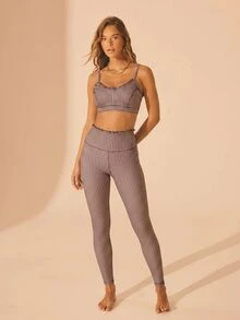 Aralina Women's Soft Plaid Cropped Camisole And Ruffle Leggings Set - Khaki - View 7