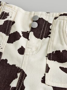 SHEIN Little Byeori Baby GirlBrown Cow Print Loose Fit Denim Pants - Multicolor - View 3
