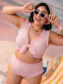Swim Lushoire Set Pakaian Renang Wanita Ukuran Plus Warna Pink Terbaru Musim Semi/Panas 2026 dengan Kain Khusus - Berwarna merah muda - View 4