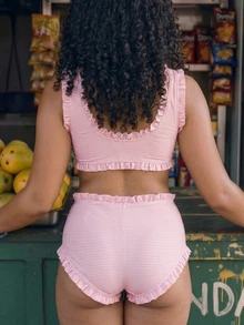 Swim Lushoire Set Pakaian Renang Wanita Ukuran Plus Warna Pink Terbaru Musim Semi/Panas 2026 dengan Kain Khusus - Berwarna merah muda - View 2
