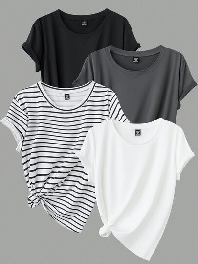 Calvaya Camiseta de manga corta con cuello redondo casual y versátil en talla extra grande