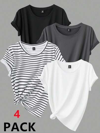 Calvaya Plus Size Casual Versatile Simple Round Neck Short Sleeve T-Shirt