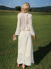 Sydney Algeri V-Neck Bell Sleeve Tie Ruffle Hem Blouse - White - View 2