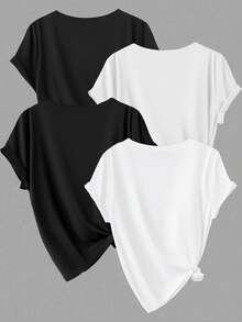 Calvaya Plus Size Solid Color Round Neck Short Sleeve Casual Top - Multicolor - View 2